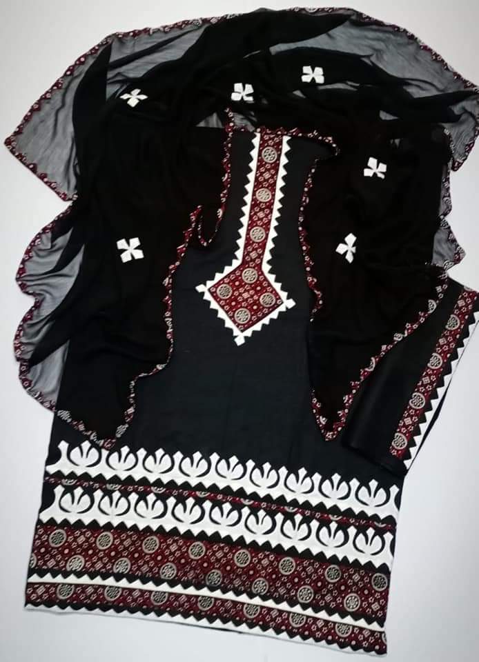 Black Ajrak Handwork Applique